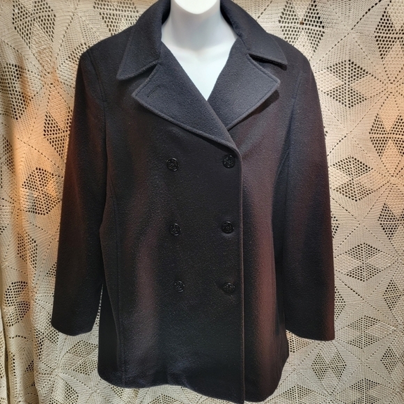 Andrea pea coat size 12, charcoal gray winter wool front buttons coat - Picture 1 of 15